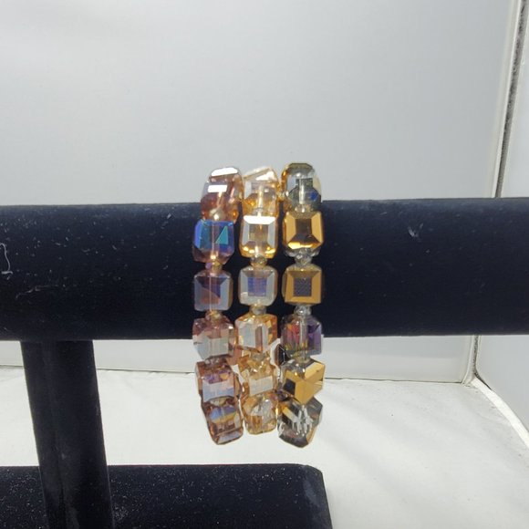 Ali khan glass cube 3 row stretch bracelet amethyst-champagne COLOR - Picture 2 of 4
